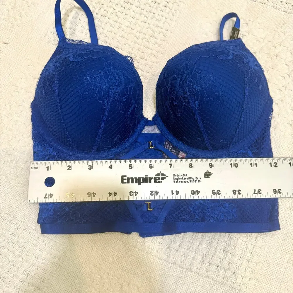 Victoria’s Secret Bombshell 32D plunge fishnet push up corset top BC3 3225